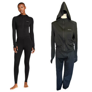 Eddie Bauer Black Base Layer Brushed Hooded Catsuit Size Large